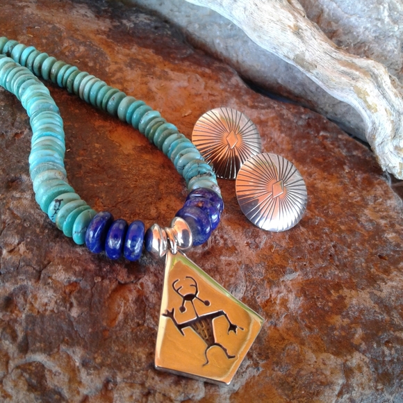 Sterling Silver turquoise lapis necklace SET - Picture 16 of 16